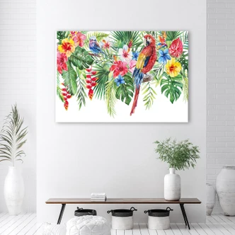 Leinwandbild, Blätter tropischer Papageienblüten 