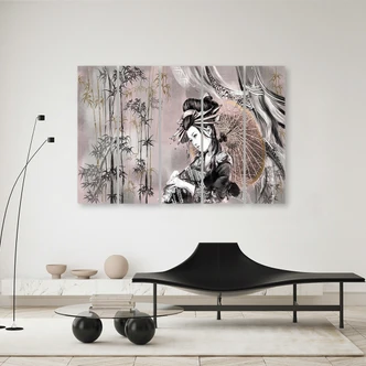 Leinwandbild 5 teilig, Geisha und Bambus 