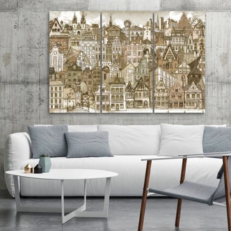Leinwandbild 3 teilig, Fröhliche Stadt 