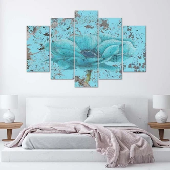 Leinwandbild 5 teilig, Blaue Vintage-Blume 