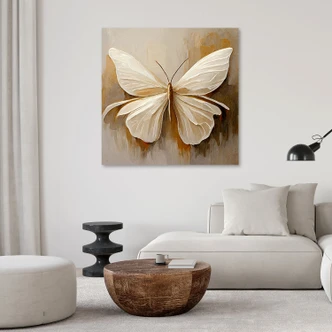 Canvasbillede, Sommerfugl beige malet 