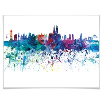 Poster Bleichner - Barcelona Aquarell Skyline 