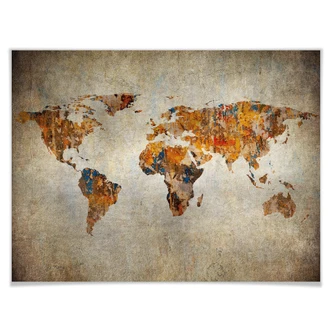 Poster Wereldkaart Shabby Chic Poster Wereldkaart Shabby Chic