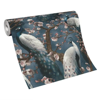 Papier peint intissé moderne avec motif animalier en bleu Papier peint intissé moderne avec motif animalier en bleu