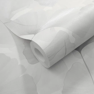 Carta da parati con motivo a foglie Elysium bianco 