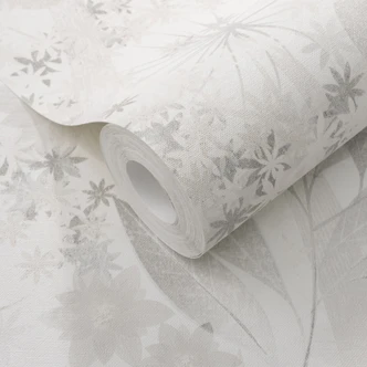 Vliestapete, Blättermotivtapete Secret Garden hellgrau 