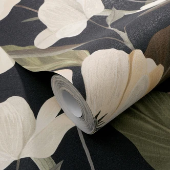 Vliestapete, Blumenmotivtapete Secret Garden schwarz 