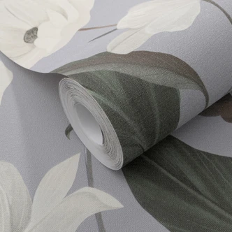 Carta da parati in tessuto non tessuto, carta da parati a motivi floreali Secret Garden grigio 
