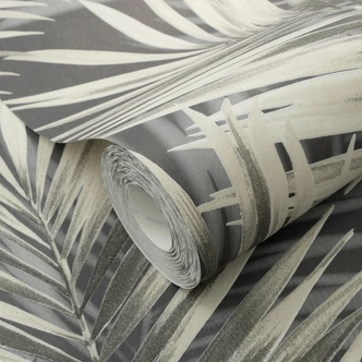 Vliestapete, Blättermotivtapete Cameo schwarz 