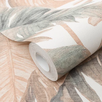Ikke-vævede tapetblade i beige blå greige tropisk moderne med monstera-look Ikke-vævede tapetblade i beige blå greige tropisk moderne med monstera-look