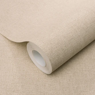 Ikke-vævet almindeligt beige tapet med en fin linnedstruktur, subtilt moderne og tidløst elegant Ikke-vævet almindeligt beige tapet med en fin linnedstruktur, subtilt moderne og tidløst elegant