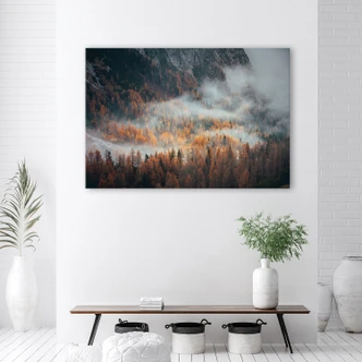Leinwandbild, Landschaft Wald im Nebel 