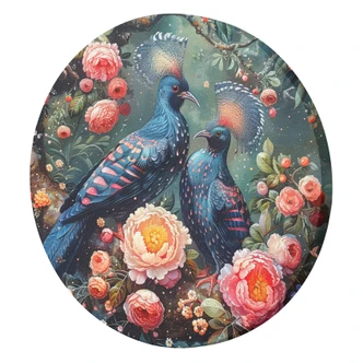 Rundes Leinwandbild Vögel Blumen Tiere 