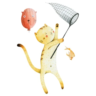 Muursticker Loske - Kat met Ballon 