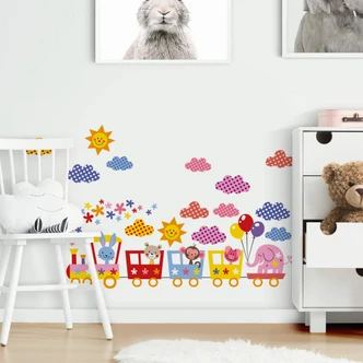 Wandtattoo Lustige Tiere im Zug (Muster) 
