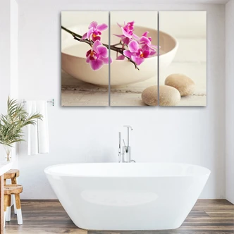 Impression sur toile en 3 parties, bol d'orchidées fleurs beige 