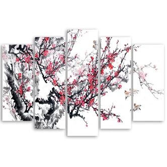 Leinwandbild 5 teilig, Kirschblüte Japan Baum 