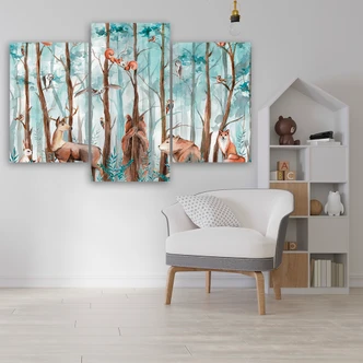 Leinwandbild 3 teilig, Waldtiere Hirschbär Fuchs 