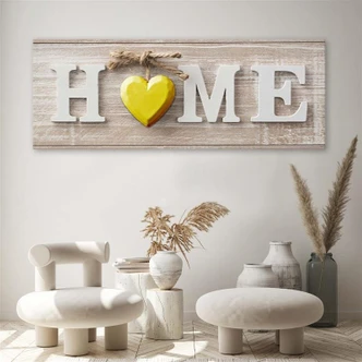 Leinwandbild, Aufschrift Home Herz Holz 