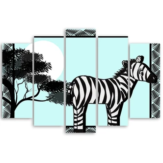 Leinwandbild 5 teilig, Zebra Safari Blau 