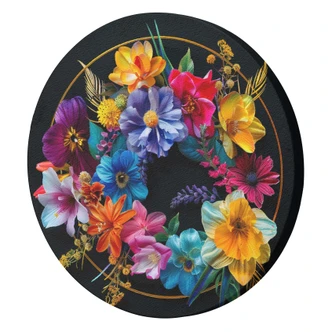 Rundes Leinwandbild Blumenstrauß aus bunten Blumen 