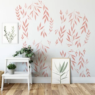 Wandtattoo eingefärbte Blätter Watercolour rosé 