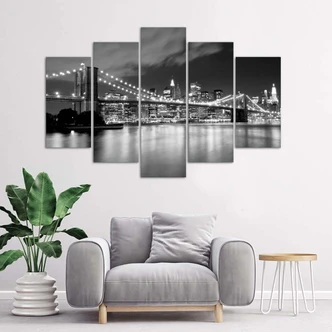Leinwandbild 5 teilig, New York City Bridge Schwarz und Weiß 