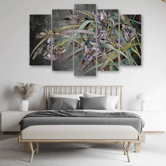 Leinwandbild 5 teilig, Iris Blumen im Wind 