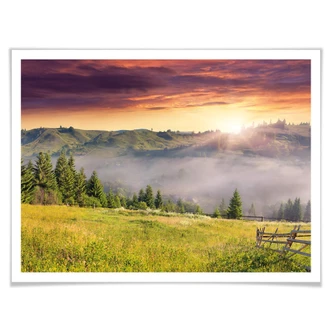 Poster Mountain Valley in the fog 