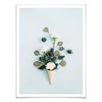Poster Flowers in an Ice Cream Cone - blauw 