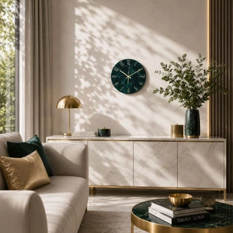 Luxe groen marmeren wandklok met elegante gouden cijfers Ø30cm Luxe groen marmeren wandklok met elegante gouden cijfers Ø30cm