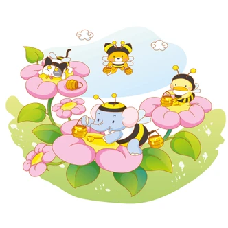 Wandtattoo Die vier Tierfreunde - Honigsammler 