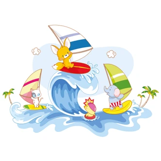 Wandtattoo Die vier Tierfreunde - Wasserspiele 