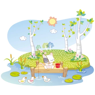 Wandtattoo Die vier Tierfreunde - Angelspaß 