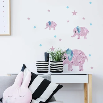 Muursticker set Olifanten - roze 