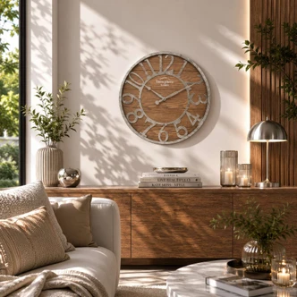 Industriële MDF wandklok met Afmeting grijze cijfers Ø50cm Industriële MDF wandklok met Afmeting grijze cijfers Ø50cm