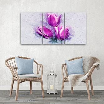 Leinwandbild 3-teilig, Tulpen Blumen Rosa 