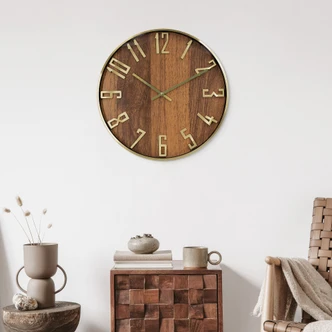 Vintage Wanduhr in Holzoptik mit Aluminiumrahmen | geräuschlos | Ø 40 cm Vintage Wanduhr in Holzoptik mit Aluminiumrahmen | geräuschlos | Ø 40 cm