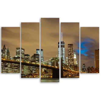 Wandbild 5-teilig, New York Skyline USA Manhattan Braun 