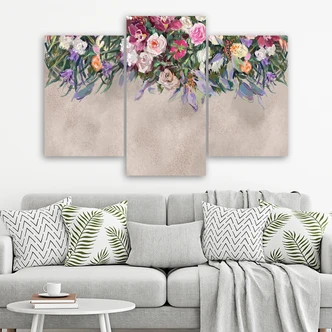Leinwandbild 3 teilig, Blumen überwachsen 