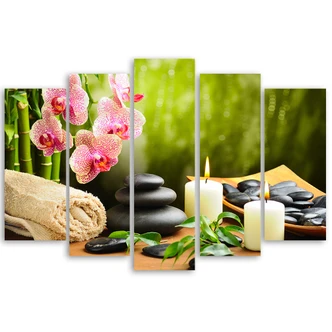 5 stykke lærred print Zen Spa Stones blomster 