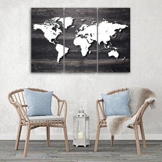 Stampa su tela 3 pezzi, mappa del mondo vintage 