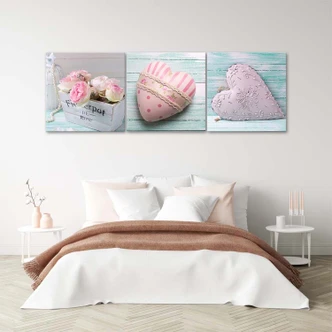 Leinwandbild 3-teilig, Herz der Liebe Rosa 