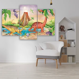 Leinwandbild 3 teilig, Dinosaurier am See 