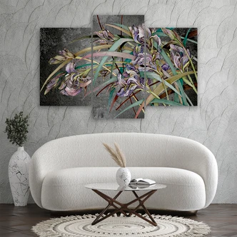 Leinwandbild 3 teilig, Iris Blumen im Wind 