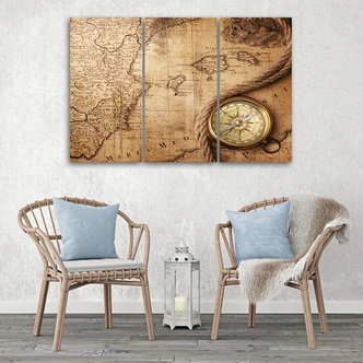 3-delige canvas print retro bruine wereldkaart 