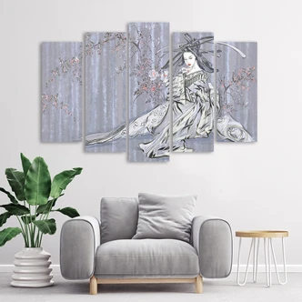 Leinwandbild 5 teilig, Traditioneller japanischer Geisha 