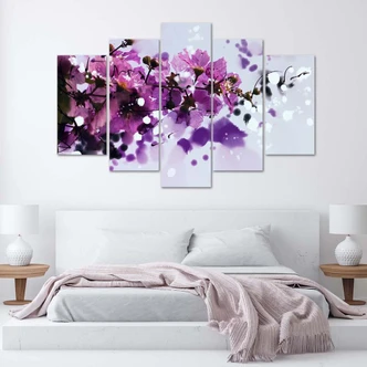 Leinwandbild 5 teilig, Blumen Lila Natur 