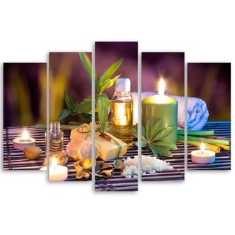 Leinwandbild 5 teilig, Zen Blumen Kerze Wellness 
