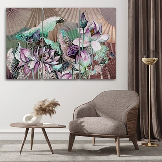 Leinwandbild 3 teilig, Heilige Lotos und Fanter 